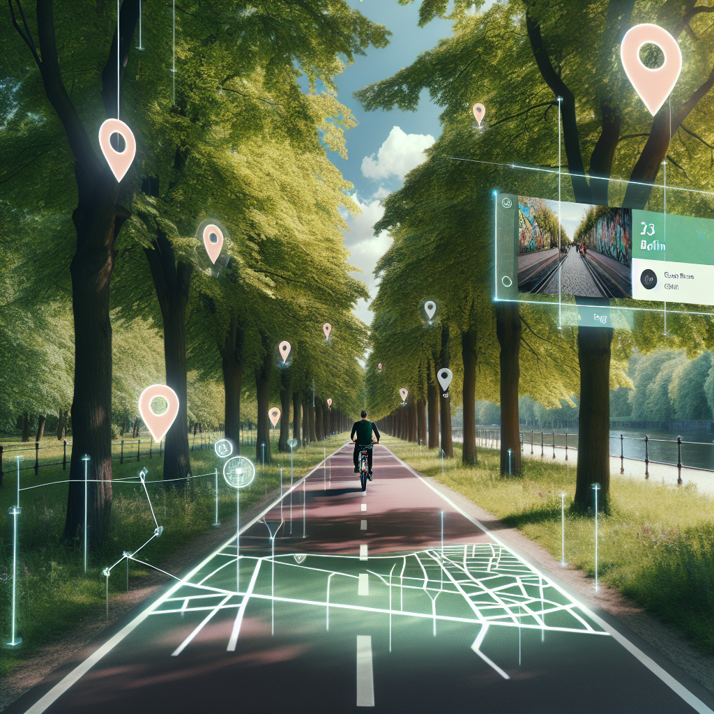 Quiet cycle path in Berlin with augmented reality navigation